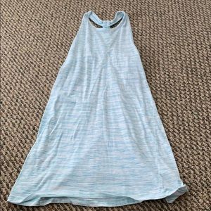 girls light blue patterned dress with braided back